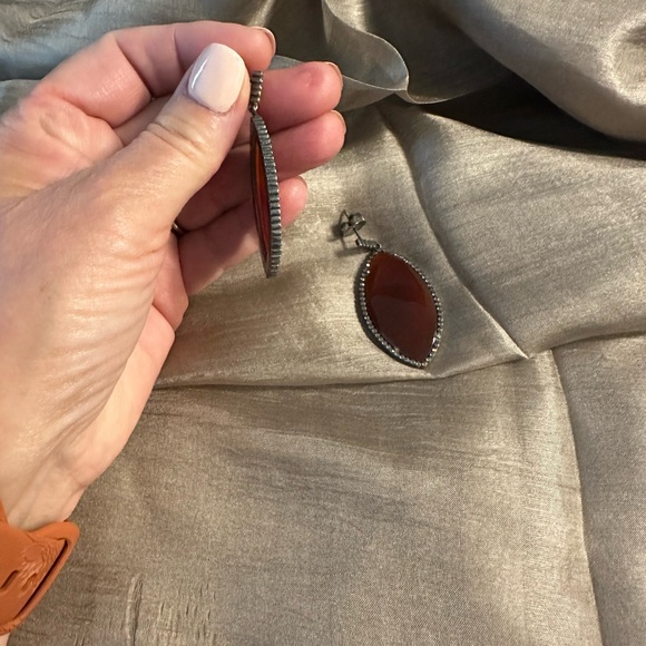 Large Carnelian and Diamond earrings - Picture 10 of 12